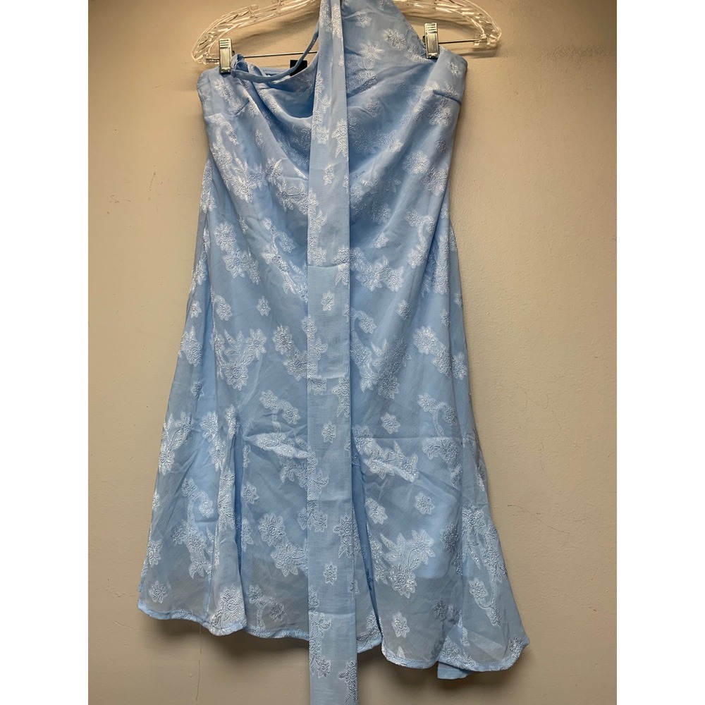 Wild Fable Floral Embroidered Mini Dress Women L‎ Blue NWT Strapless Halter Sash